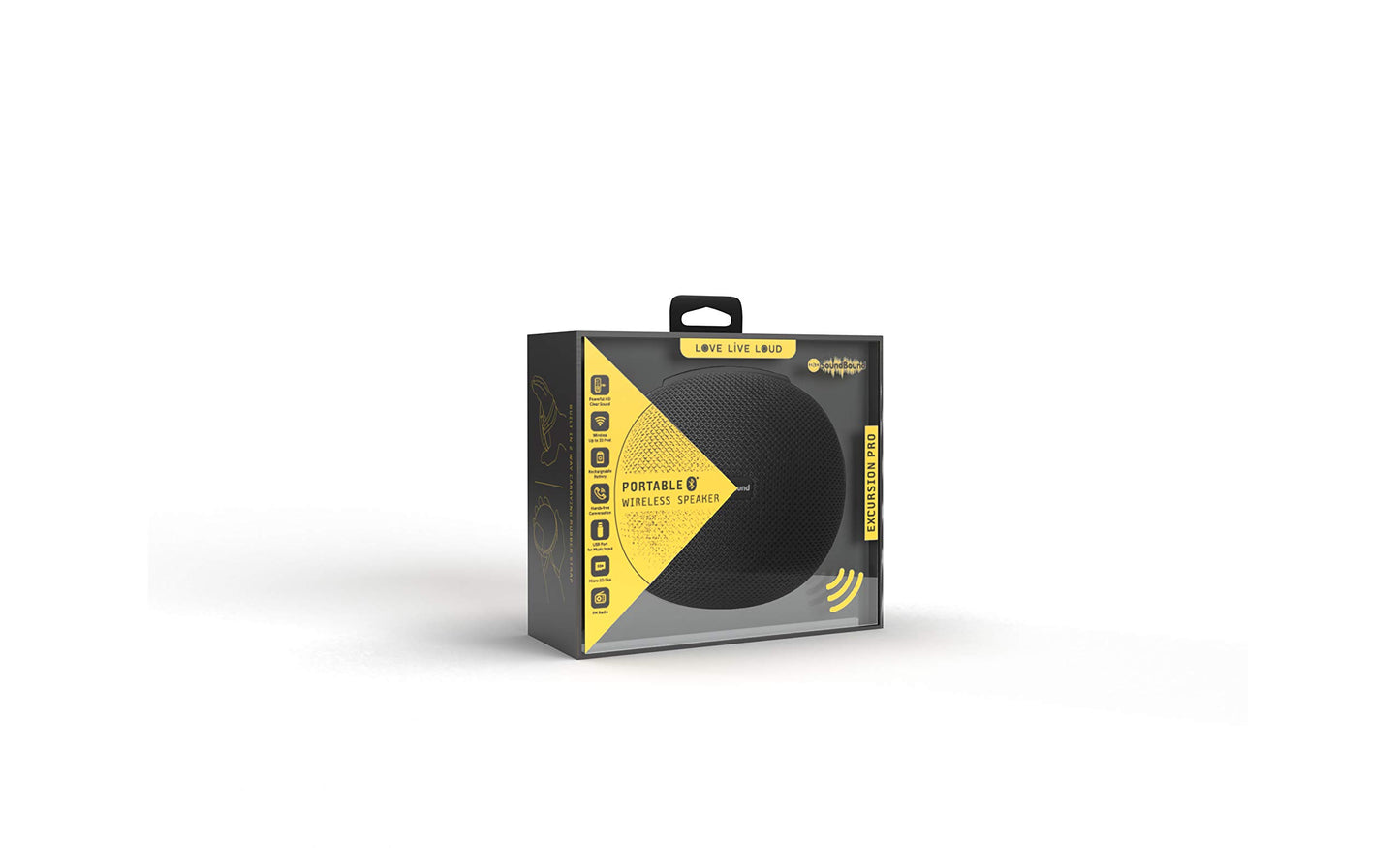 Excursion Pro Round Wireless Speaker, Hangtag, WrapAround Hand, Rubberized Design- Black
