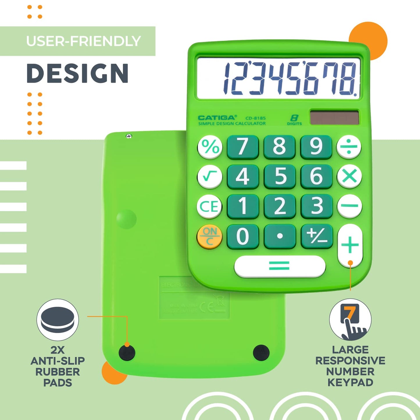 CATIGA Desktop Calculator 8 Digit with Solar Power and Easy to Read LCD Display, Big Buttons, for Home, Office, School, Class and Business, 4 Function