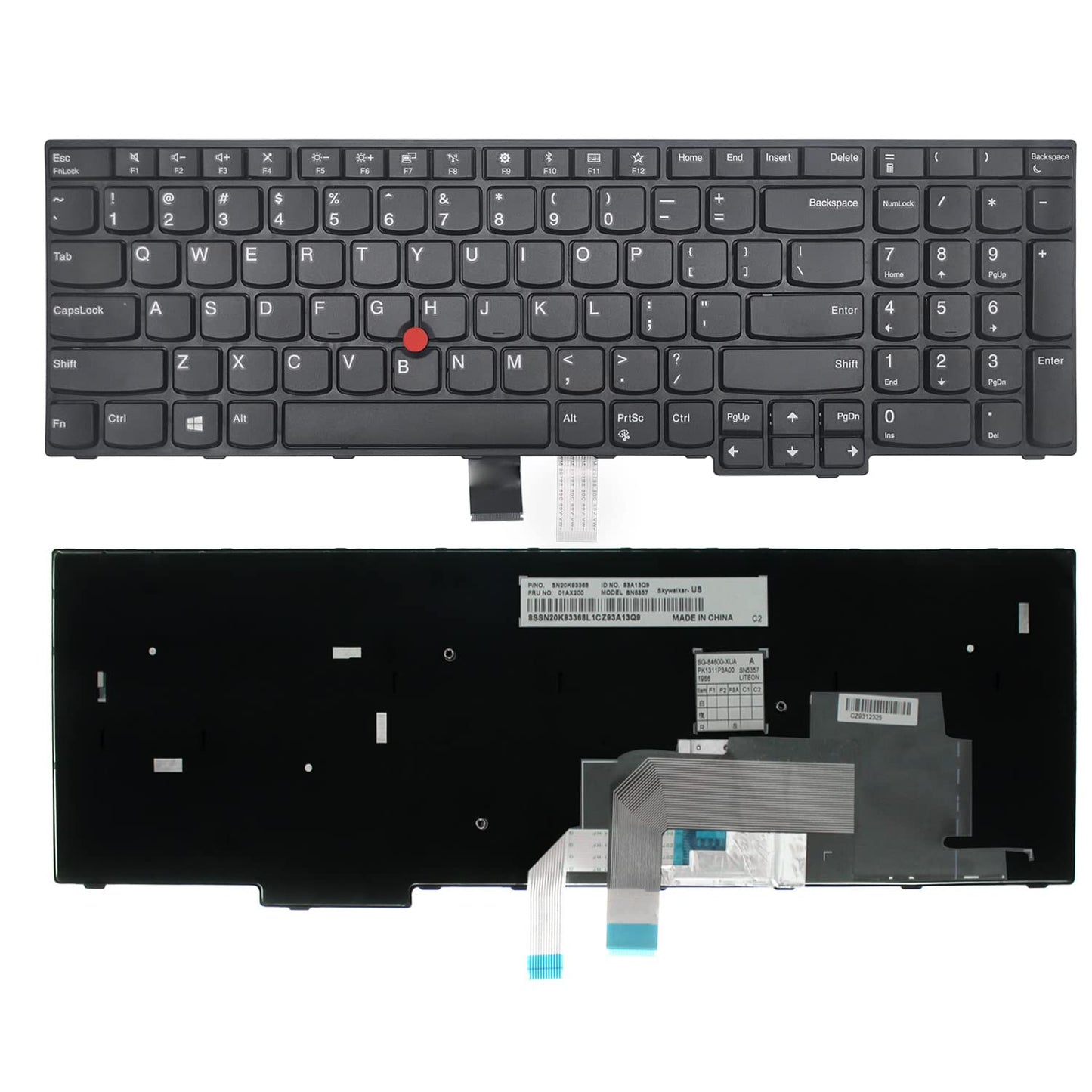 PAEBAI+ Replacement Laptop Keyboard for Lenovo ThinkPad E570 E570C E575, with Frame Pointer No Backlight US Layout