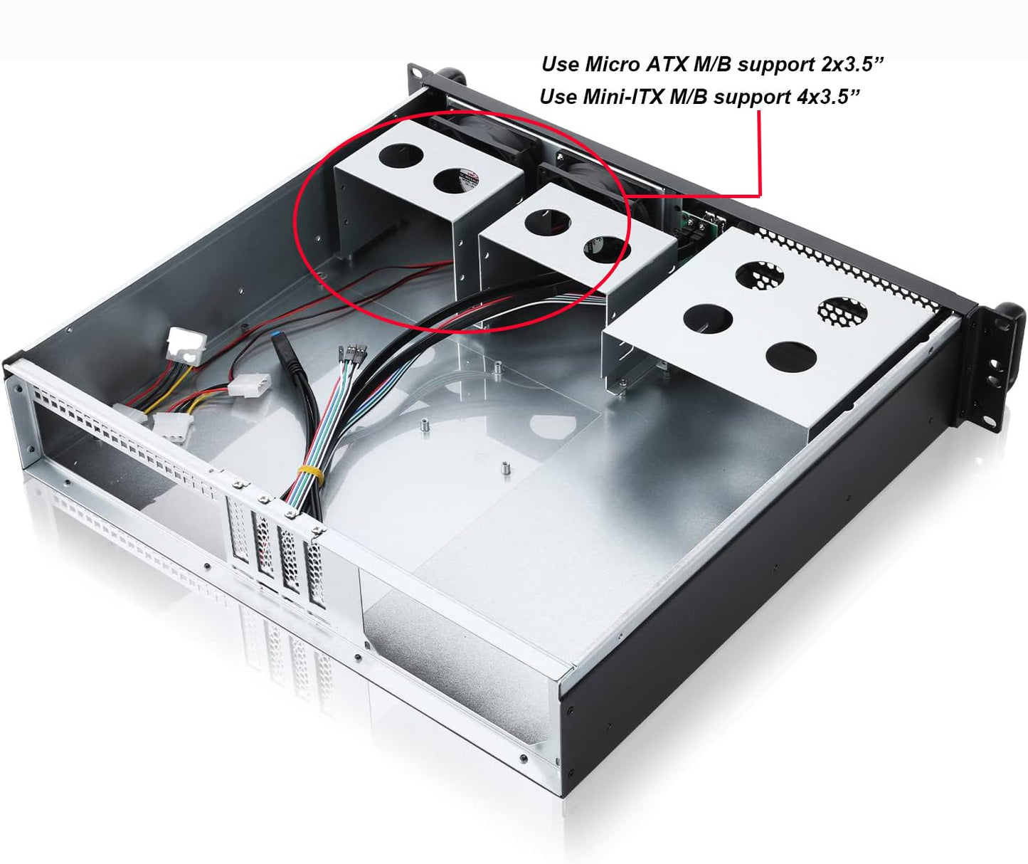 RackChoice 2U Server case Micro ATX Compact Rackmount 2 x 5.25 Chassis Support ATX PS2 PSU with 120mm Fan on top, USB3.0 with 2.0 Adapter