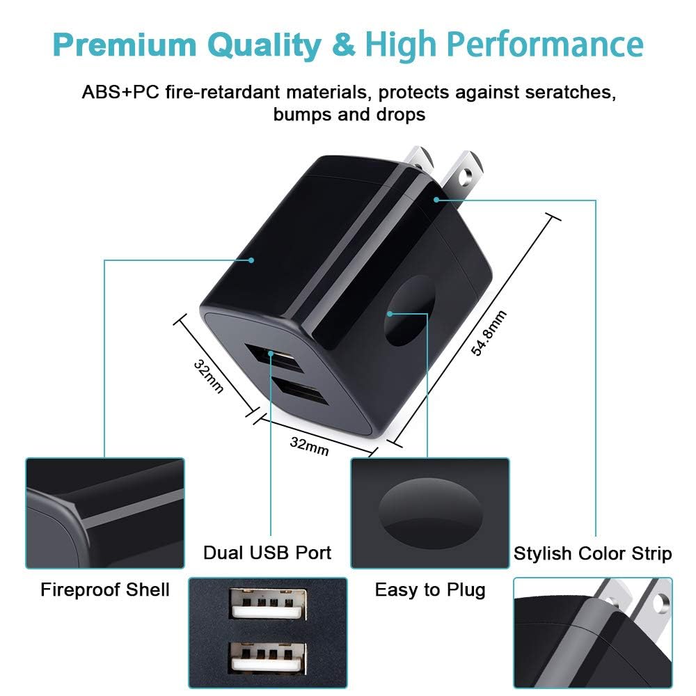 USB Wall Charger, Charger Block, 3 Pack 2.4A Dual Port Charging Block charger Cube Power Adapter Charge for iPhone 17 16 15 14 13 12 11 Pro Max XS XR
