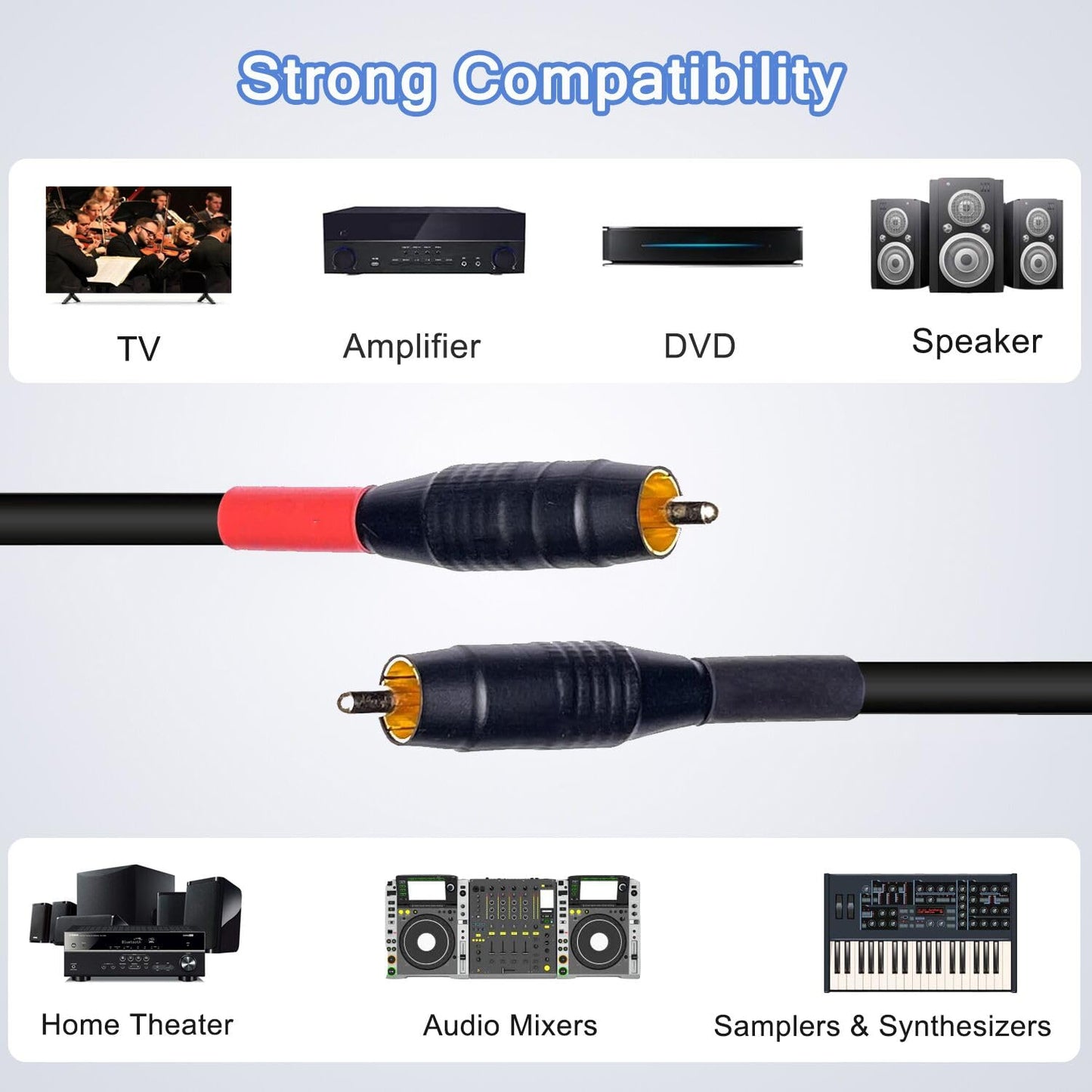 ukiism 14AWG RCA Cable Heavy Duty Waterproof, Phone Male to Male Stereo Audio Cable for Subwoofer/amp/HiFi & Home Cinema/Blu-ray/Speakers/TV-2