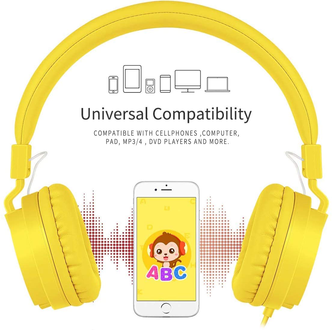 gorsun Kids Headphones, Lightweight Stereo Wired Toddler Headphones, Adjustable Headband Children's Headset for Smartphones Computer Pad…