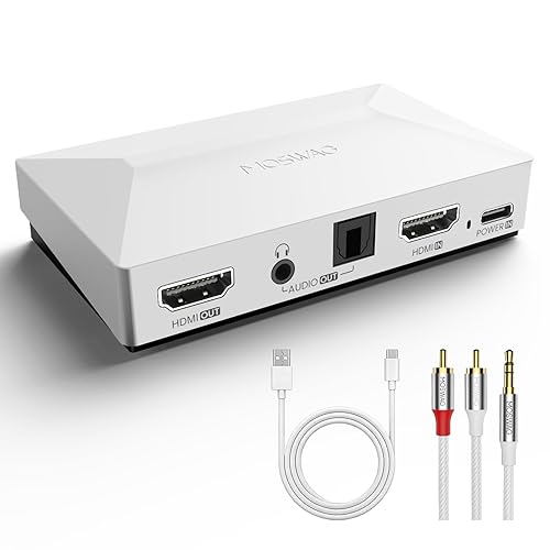 MOSWAG HDMI Audio Extractor, 4K60 HDMI to Optical 3.5mm AUX Audio Adapter Splitter Converter, White, Compatible with PS5, Switch, Blu-ray Player