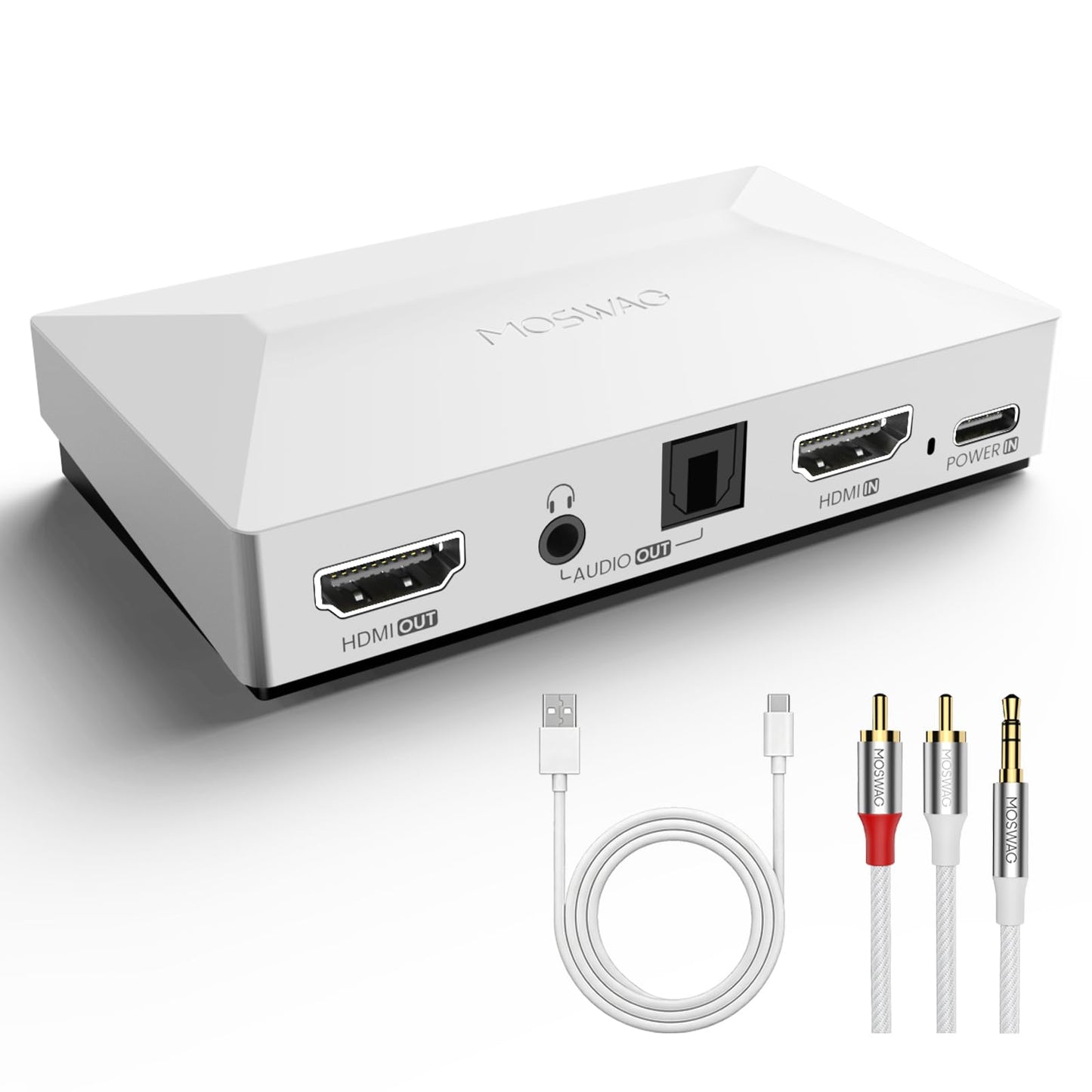 MOSWAG HDMI Audio Extractor, 4K60 HDMI to Optical 3.5mm AUX Audio Adapter Splitter Converter, White, Compatible with PS5, Switch, Blu-ray Player
