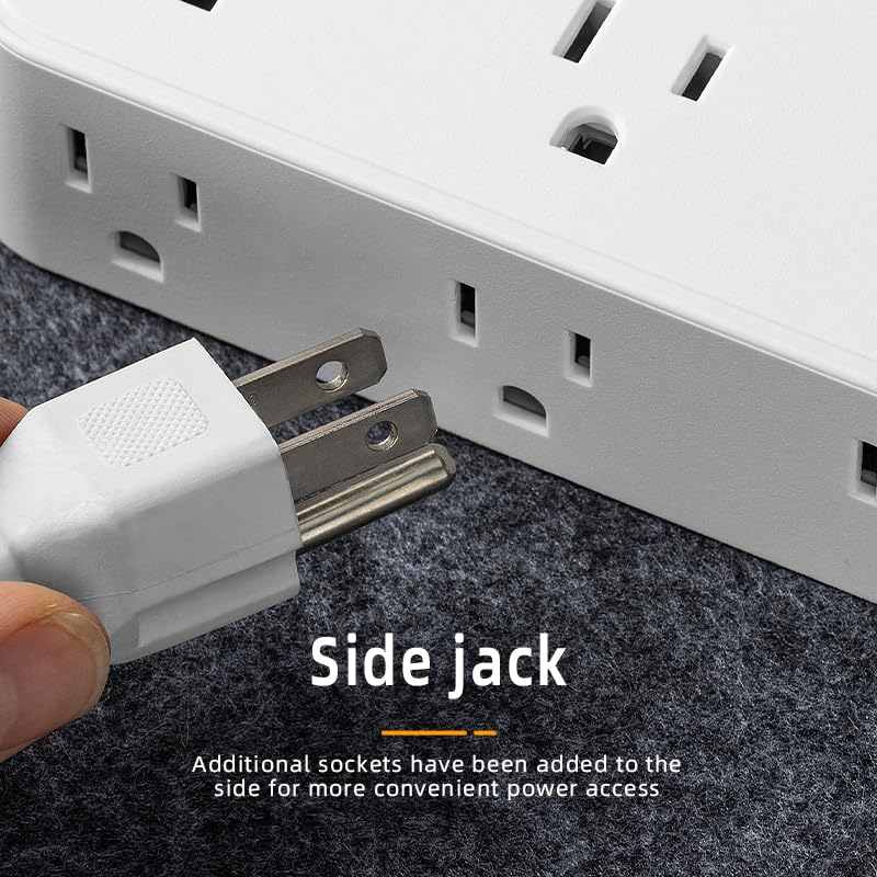16-in-1 Surge Protector Power Strip with 12 AC Outlets, 4 USB Ports (2 USB-C & 2 USB-A) | 10A Overload Protection, Flat Plug Extension Cord for Home