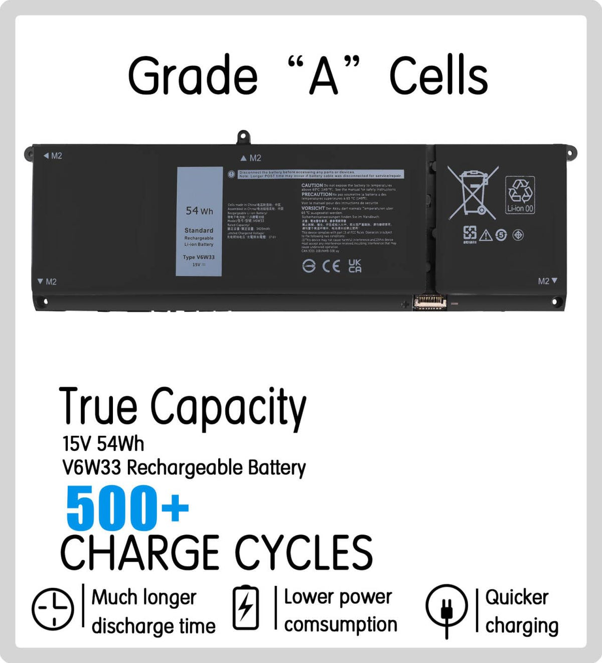 ESTENGPRO 54Wh V6W33 Laptop Battery Replacement for Dell Inspiron 15 3520 3511 3515 3510 5510 5515 5310 5635 5625 5630 5635 7415 7435 7425 7430 7445
