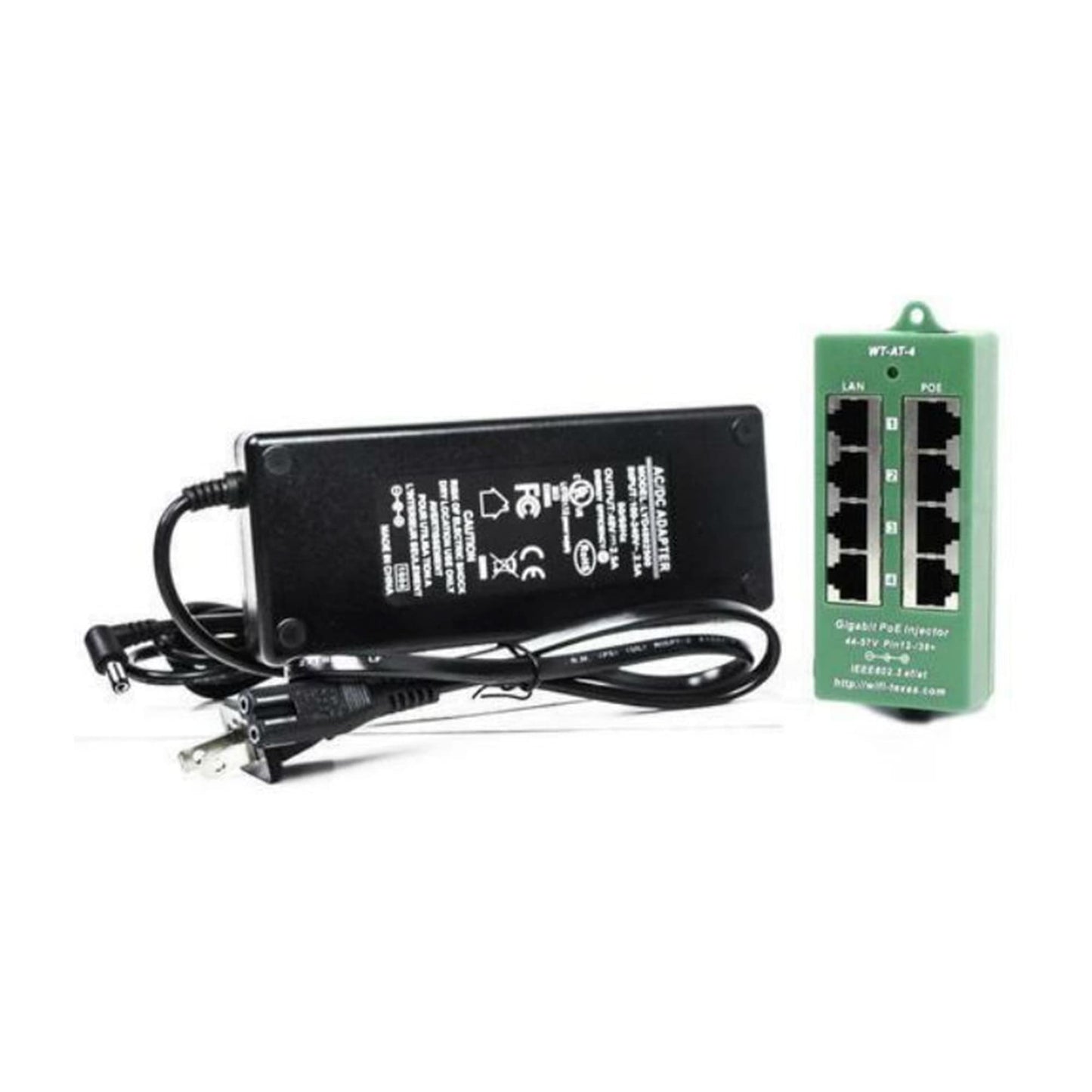 PoE Texas 4 Port PoE/PoE+ Injector with 56V 60W Power Supply - Gigabit Injector - Active Mode A Power Over Ethernet Multi Port PoE Adapter - Supports