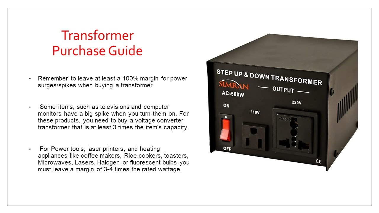 Simran AC-500 Step Up/Down Voltage Converter Transformer 110V/220V with Fuse Protection - 500 Watts