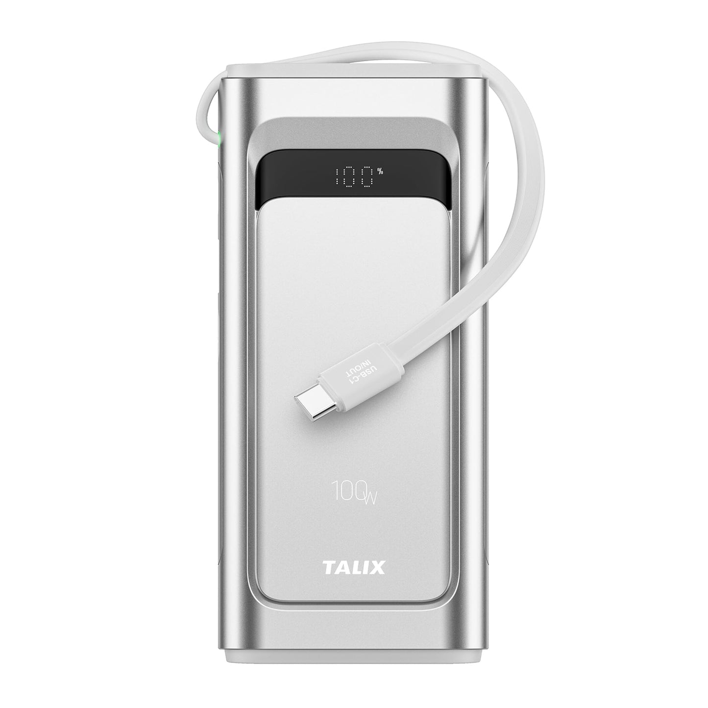 TALIX 10000mAh Portable Charger, 3-Port USB-C Power Bank, 100W Max Fast Charging Battery Pack with Built-in Cables for iPhone 17/16/15 Pro