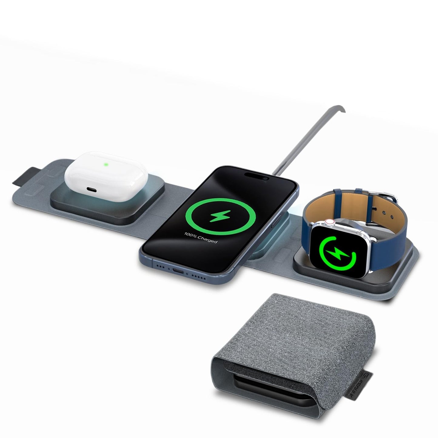 Esoulk 3-in-1 Wireless Travel Charger for iPhone, Airpods, Apple Watch - 15W 5W 2.5W for Smart Phone Watch Compact Foldable Travel Pocket Size