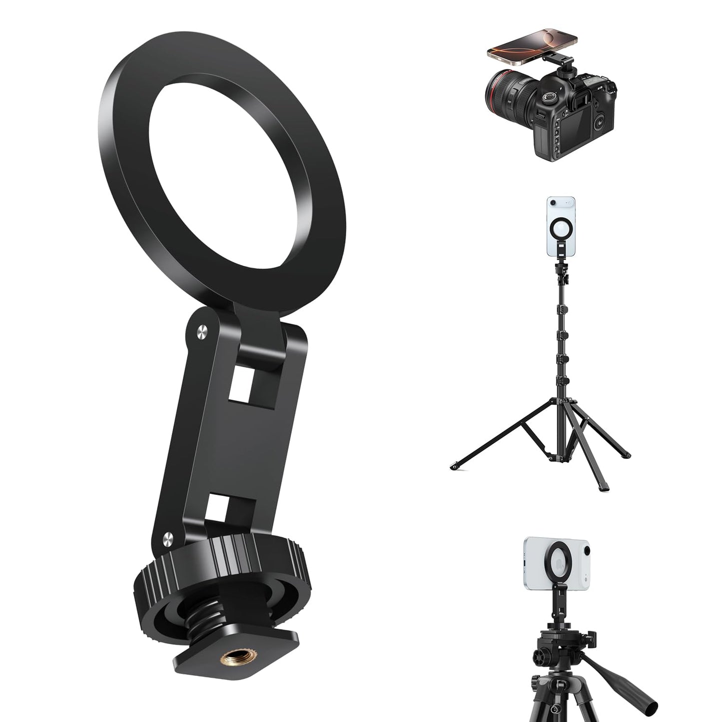 elitehood Magsafe Tripod Mount Adapter with 1/4” Screw & Hot Shoe, Lightweight Compact Cell Phone Tripod Mount for Camera, iPhone Camera Holder