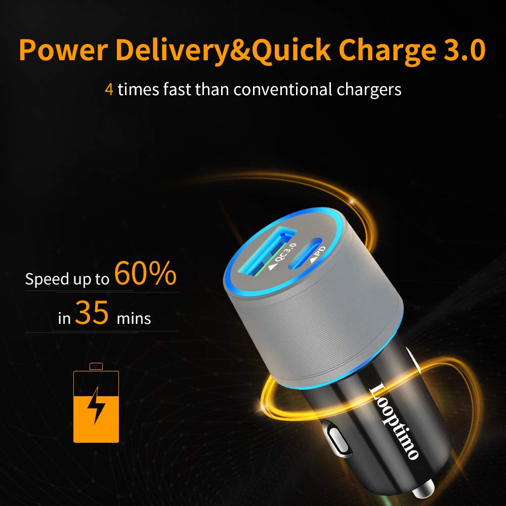 45W Fast USB C Car Charger for Google Pixel 10/10 Pro/10 Pro XL/9/9a/8/7, Galaxy S26+/S25 Ultra, Looptimo Android Phone Plug PD & QC3.0 Cigarette