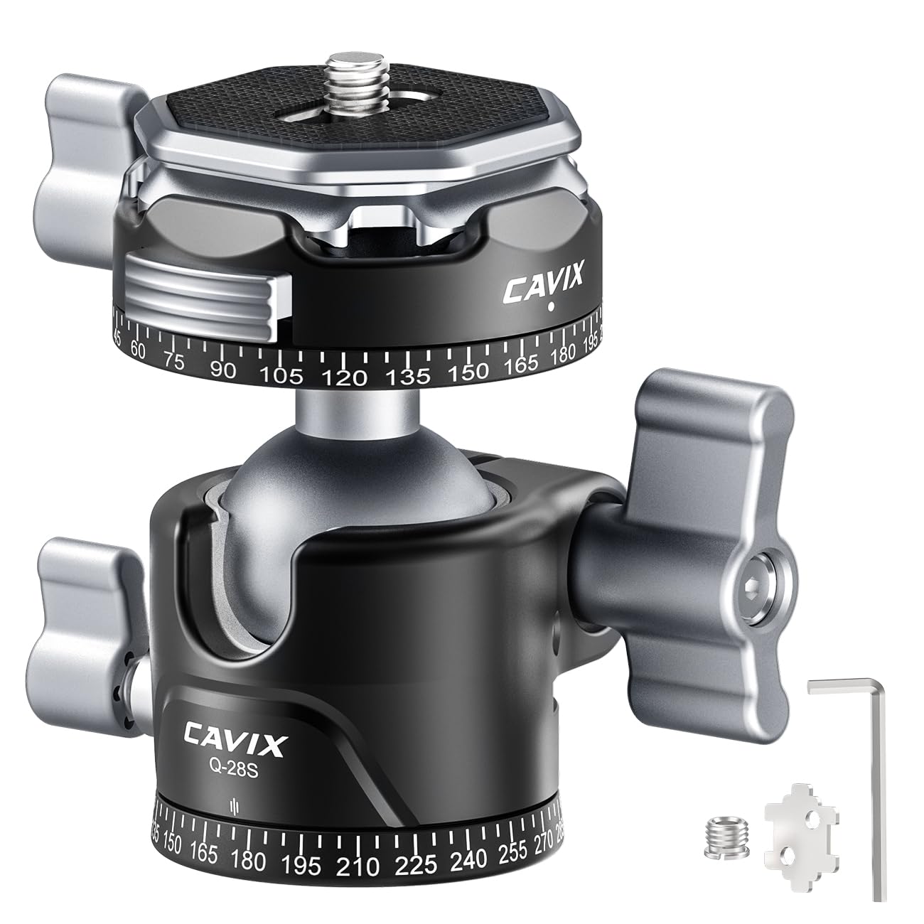 CAVIX Ball Head, Tripod Ball Head Mount 1/4" & 3/8" with Arca Quick Release Plate, 360° Rotating Panoramic Ball Head for DSLR