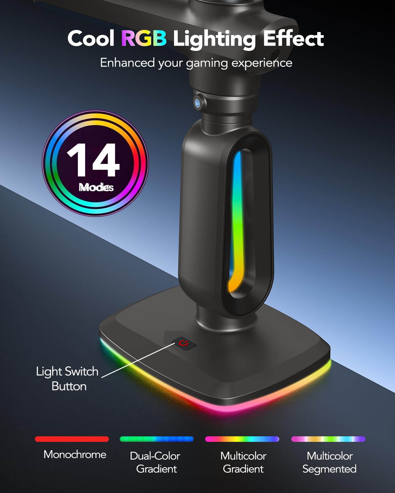 HUANUO RGB Heavy Duty Monitor Arm for Ultrawide Screens up to 57", Holds 44 lbs, Tall Ultrawide Monitor Stand with 29.1" Max Height, Fully Adjustable