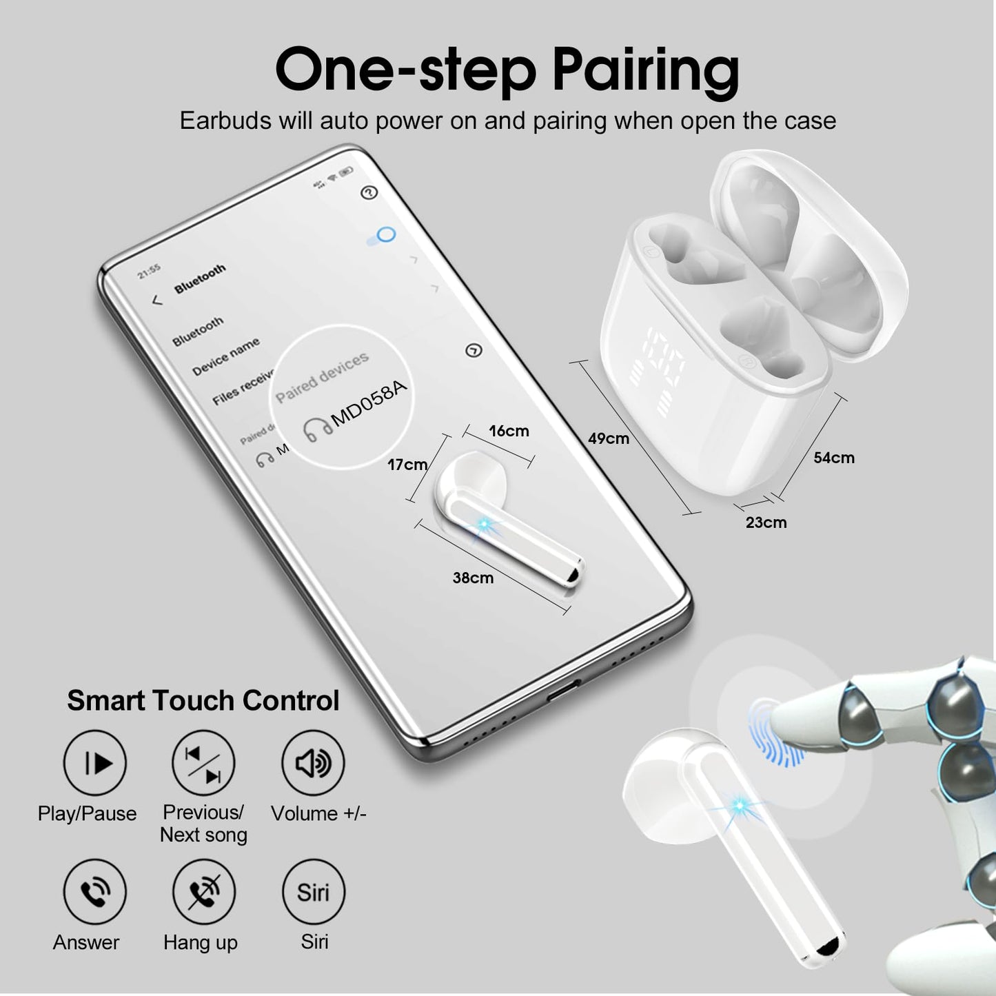 OYIB Wireless Earbuds, Bluetooth 5.3 Headphones with 4-Mics ENC Clear Call, Bluetooth Earbuds Touch Control 25Hour Stereo Sound with LED Power