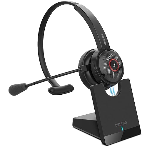 Delton Noise Canceling Bluetooth Computer Headset with Charging Dock, Wireless Headset for Laptop/PC/iMac/Tablet/Smartphones, Compatible with MS…
