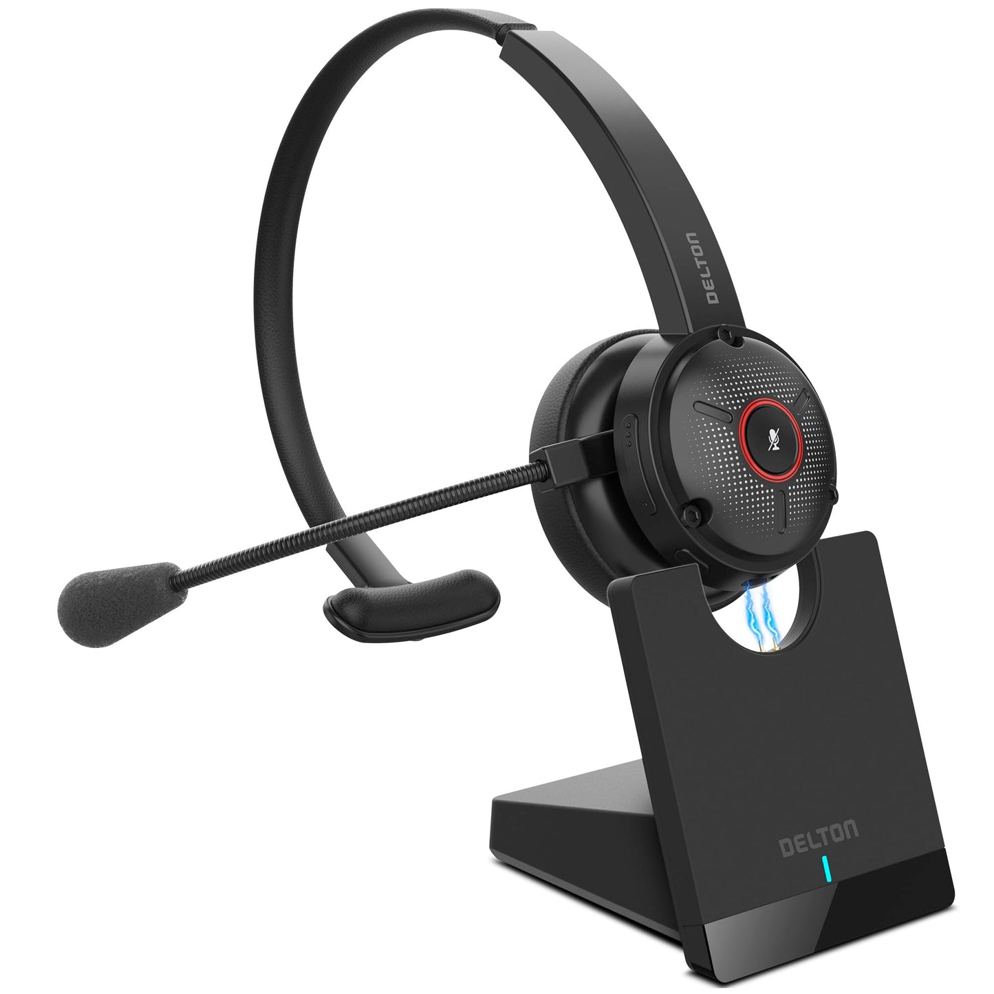 Delton Noise Canceling Bluetooth Computer Headset with Charging Dock, Wireless Headset for Laptop/PC/iMac/Tablet/Smartphones, Compatible with MS…