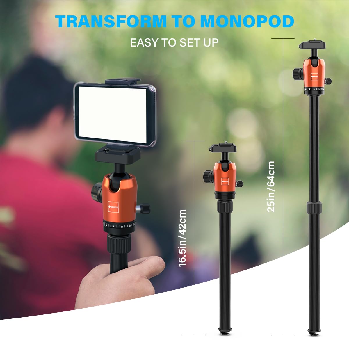 GEEKOTO Camera Tripod,Carbon Fiber Camera Tripod Monopod with 360 Degree Ball Head 1/4 inch Quick Shoe Plate Professional Tripod Load up to 26.5