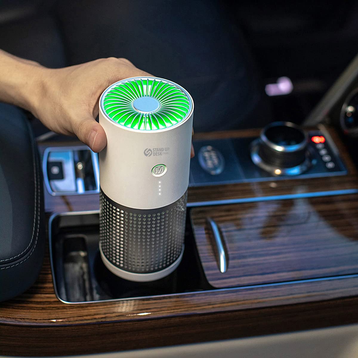 Stand Up Desk Store Portable USB Car Cupholder HEPA Air Purifier with Replaceable Filter (White)