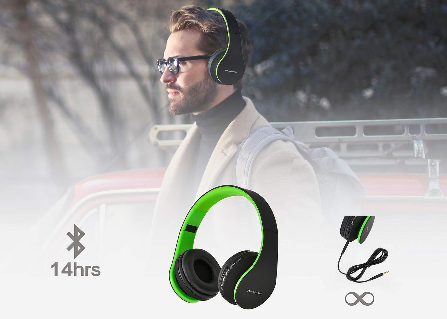 PowerLocus Wireless Bluetooth Over-Ear Stereo Foldable Headphones, Wired Headsets Rechargeable with Built-in Microphone for iPhone, Samsung, LG, iPad…