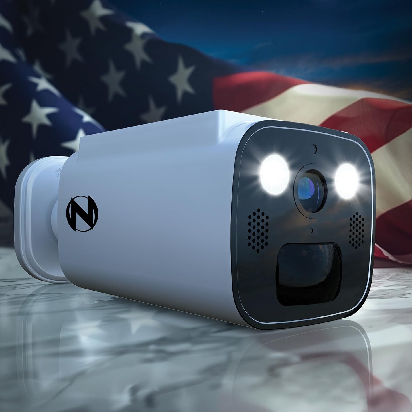Night Owl 2K Battery Solar Powered Camera with Spotlight and 2-Way Audio - White