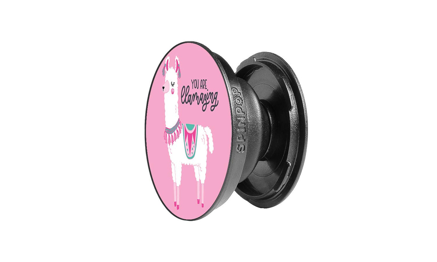 SpinPop Grip and Kickstand for Phones and Tablets - Pink LLAMAZING Llama