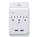 Globe Electric 78081 3-Outlet Charging Station Surge Protector Wall Tap, 2x USB Ports, Phone Holder, White Finish
