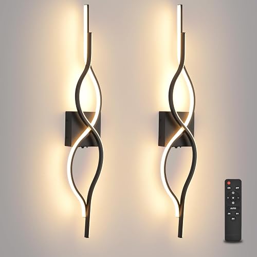 Battery Operated Wall Sconces Set of 2, Black 31.4'' LED Dimmable Wall Sconce with Remote Control, Adjustable Color Temperature Brightness for Living