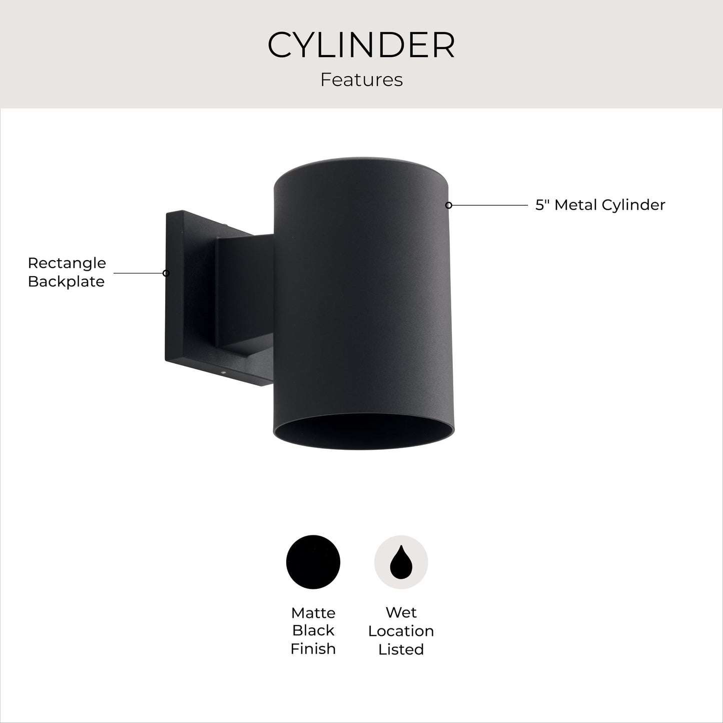 Cylinder Collection 5" Modern Outdoor Wall Lantern Light Black