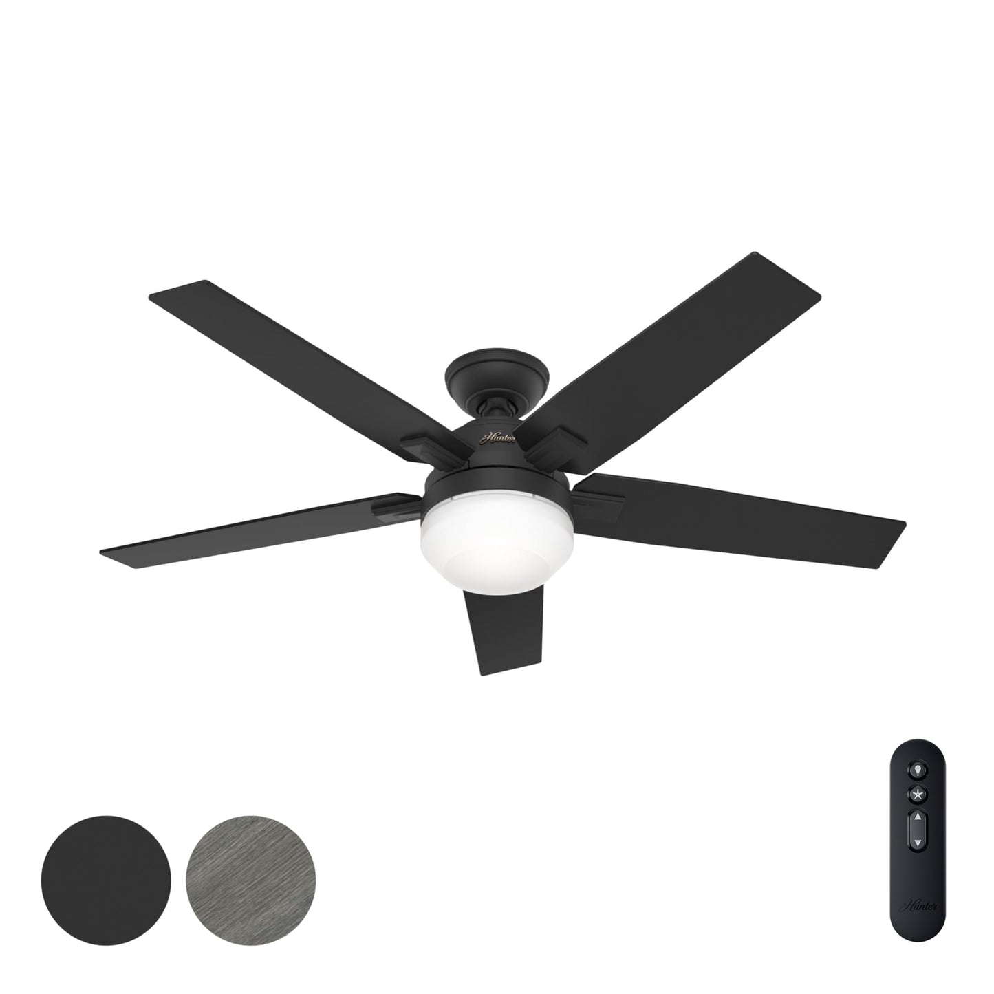 Hunter Fan 52 inch Matte Black Indoor Ceiling Fan with LED Light and Remote Control for Bedroom, Living Room, Office, Basement, Kitchen, Dining Room