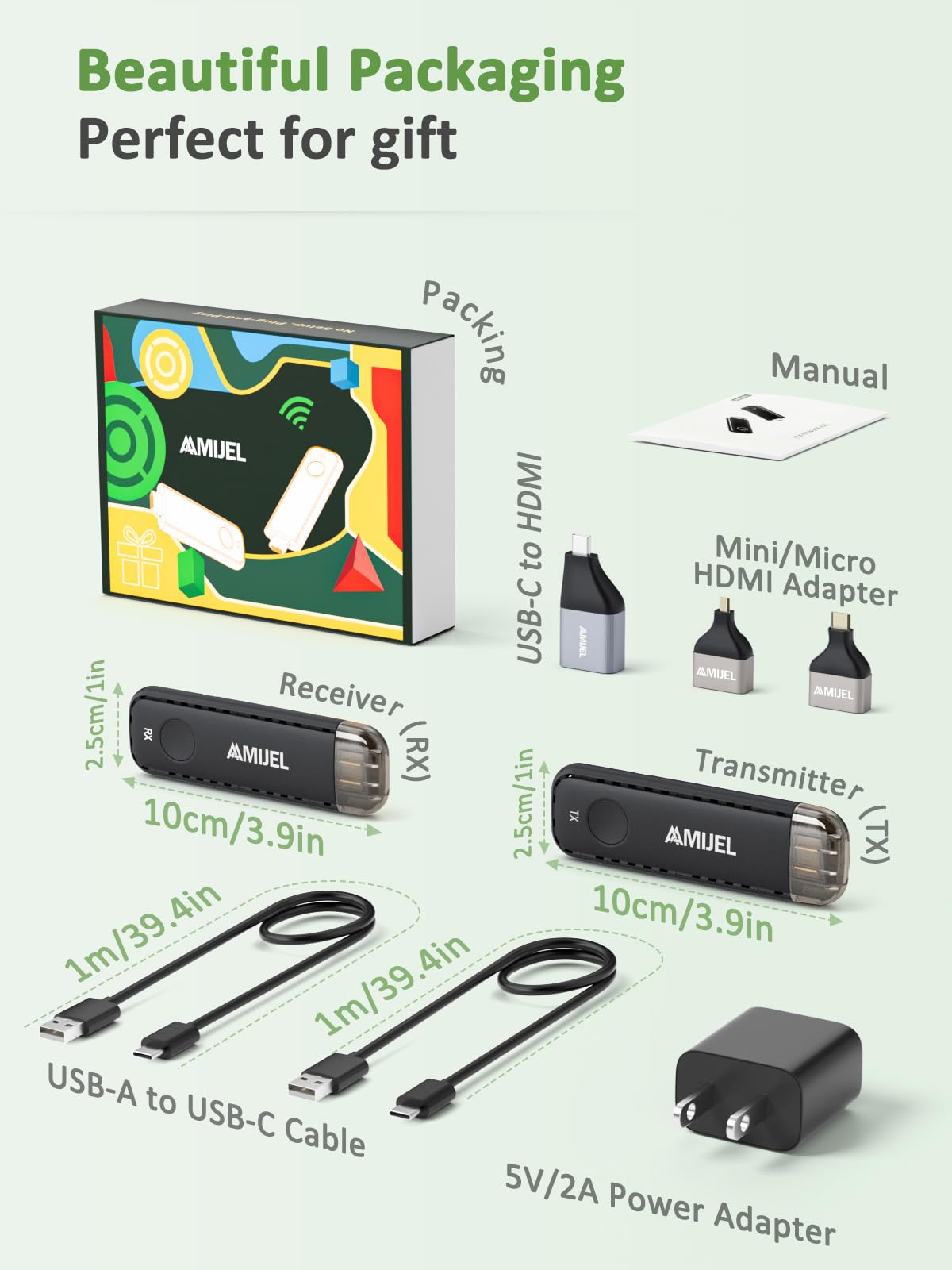 ???????? ?????????????? Wireless HDMI Transmitter and Receiver, Plug & Play with 3 HDMI Adapters, 98FT/5GHz HDMI Wireless Extender for Monitor, HDTV, Streaming