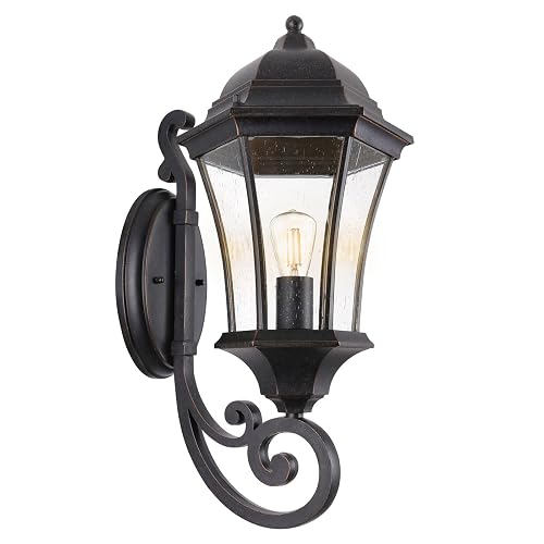 GOALPLUS 19.5in Large Outdoor Wall Light Fixture for Porch, Bronze Aluminum Exterior Door Lantern Light with Wall Mount Outside Wall Sconce with Clear