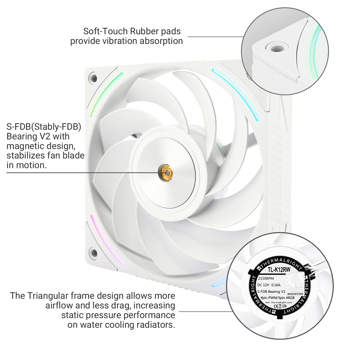 Thermalright TL-K12RW 120mm CPU Cooler Fan, Computer Case Cooler, 4PIN PWM Control, 2150RPM Speed,Reverse Outlet PC Performance Fan for S-FDB