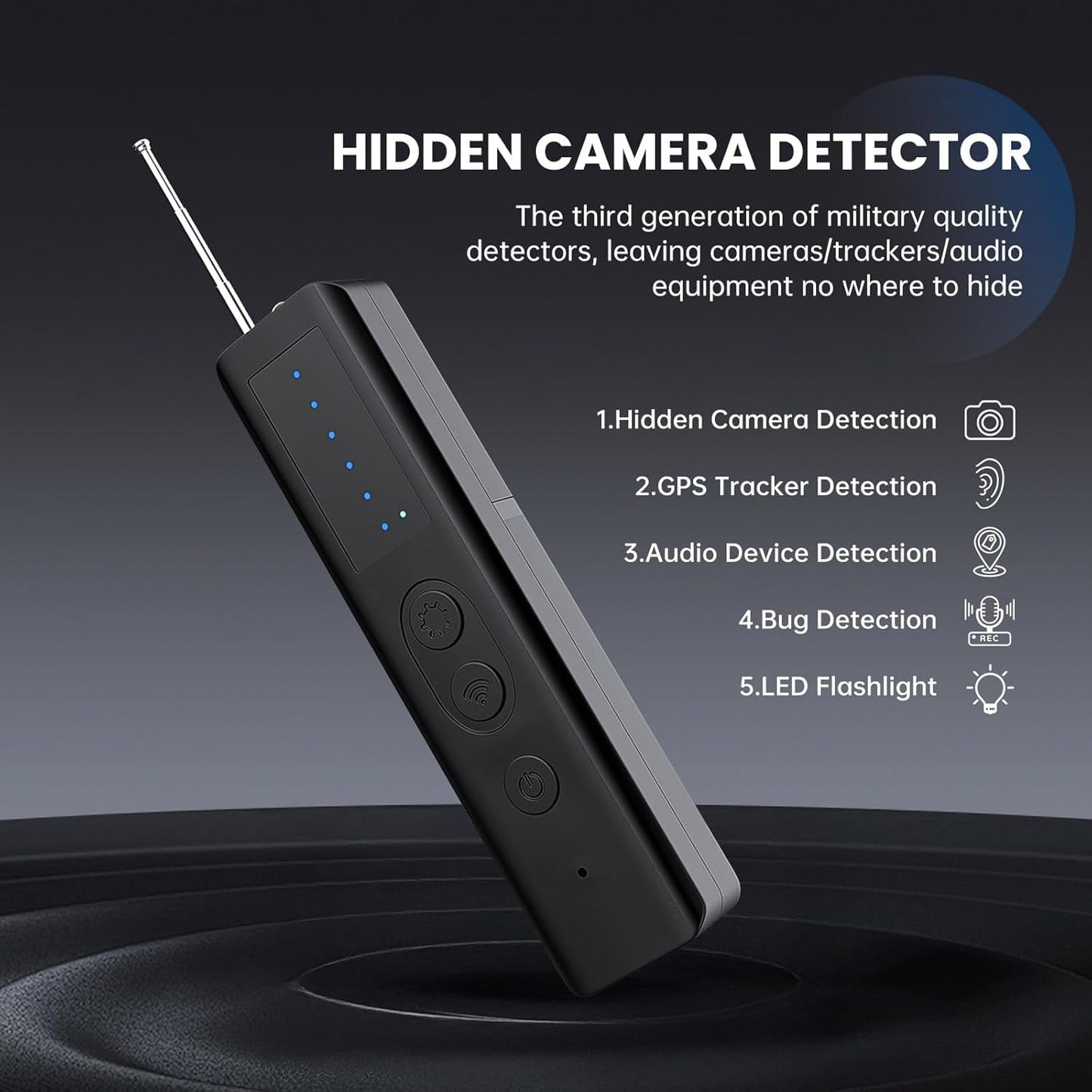JIEXUN Hidden Camera Detector, Upgraded Hidden Bug and Camera Detector, Portable GPS Tracker Spy Camera Device Finder Detector, Hidden Camera
