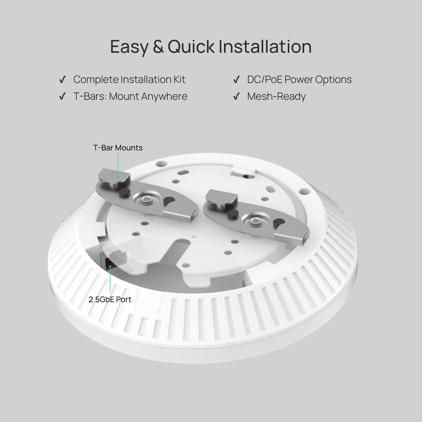 TP-Link Omada WiFi 7 Wireless Access Point - BE5000 Dual Band, 2.5G Port, PoE+ or DC Powered, DC Adapter Included, 5yr Warranty, Captive Portal, Mesh