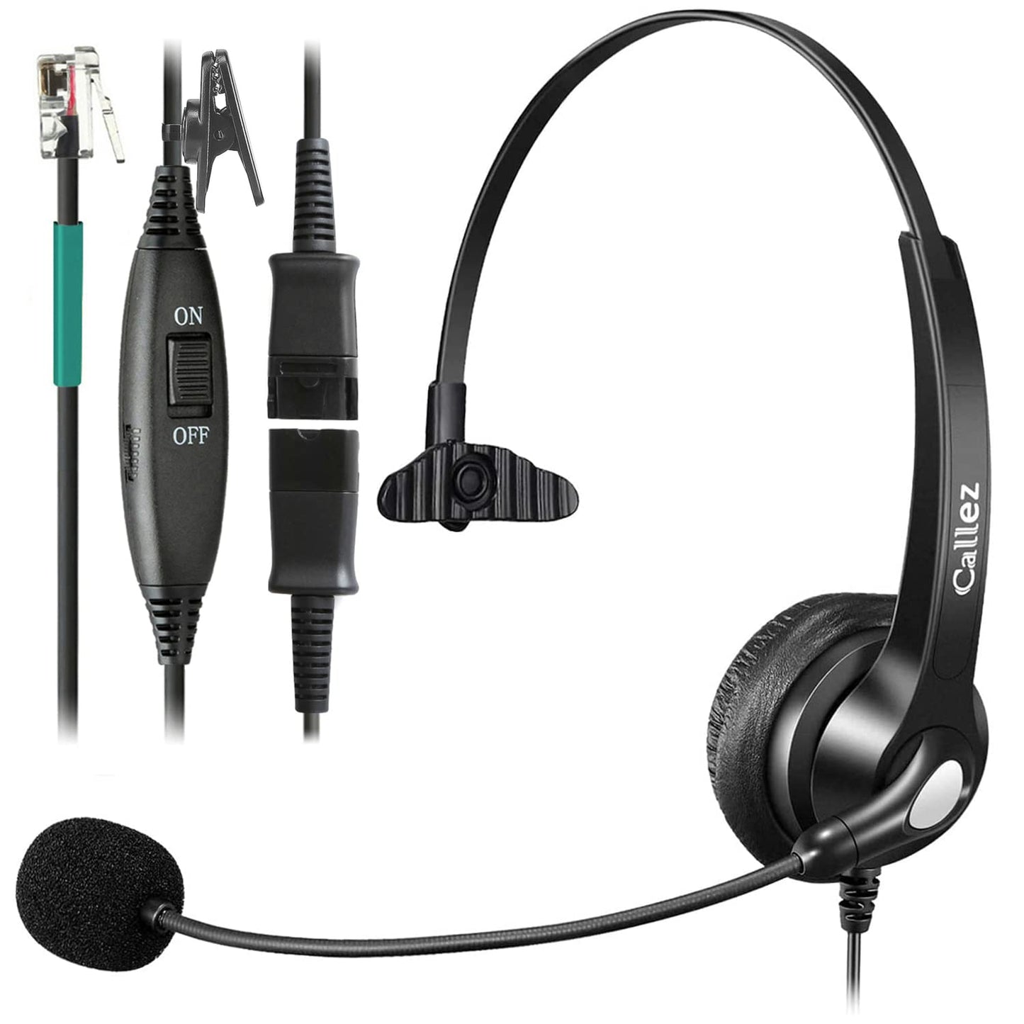 RJ9 Telephone Headset with Mic Noise Cancelling, Quick Disconnect Phone Headset Compatible with Polycom VoIP VVX311 VVX411 VVX250 Plantronics S12 T110