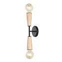 JONATHAN Y 5.13" Light Brown/Black 2-Light Wood and Iron Double Sided Hourglass LED Sconce, Modern Industrial Wall Lamp for Bathroom Mirror Hallway