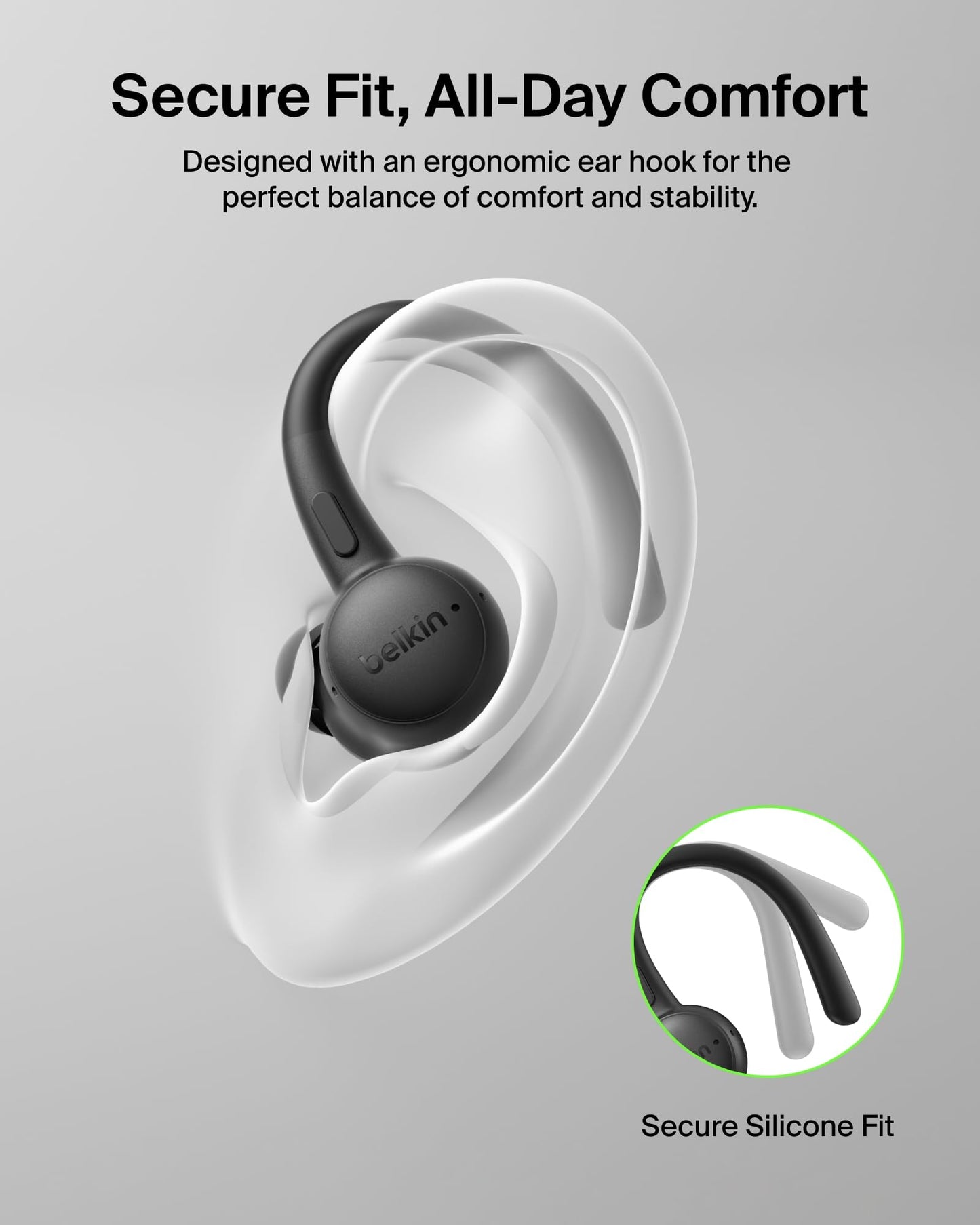 Belkin SoundForm ActiveFit Wireless Earbuds w/Built-in Microphone, USB C Fast Charging, 36H Battery Life, IP54 Water Resistance - Bluetooth Earbuds…