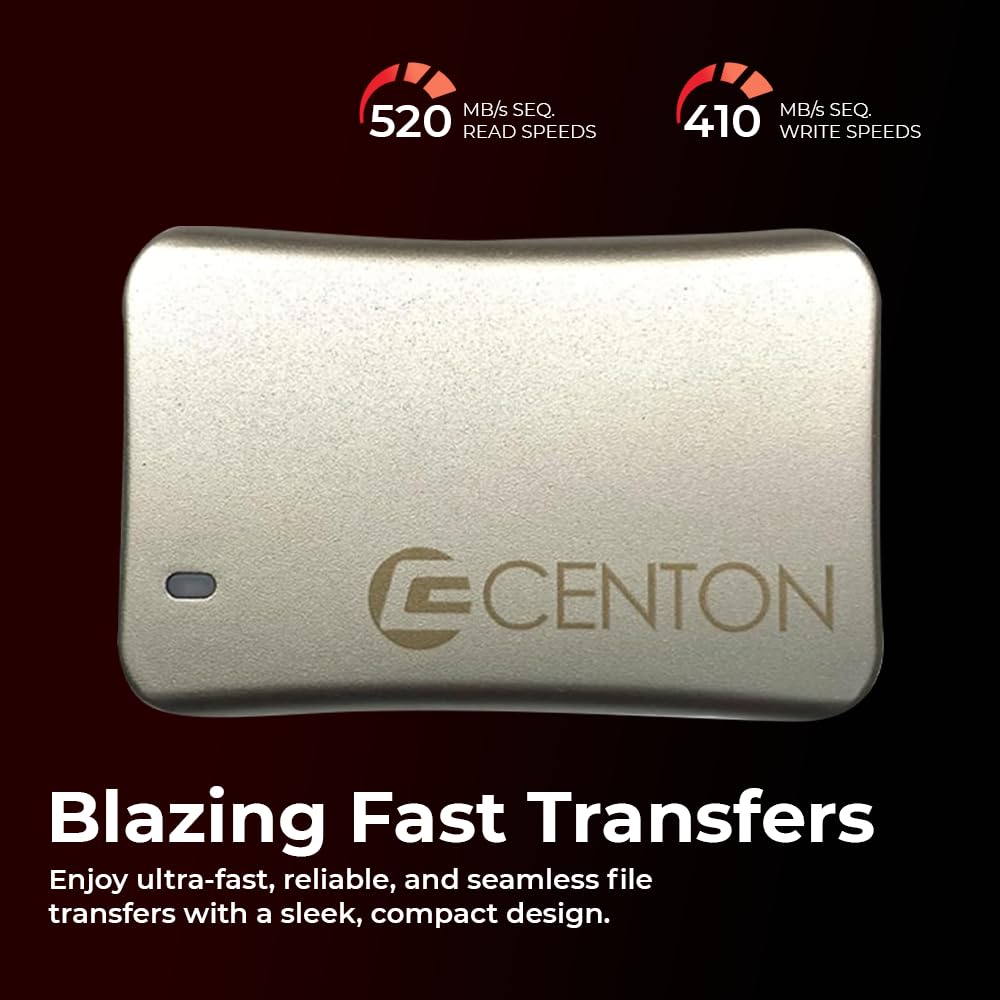 Centon External SSD (Black), USB-C 3.2 Gen 2, 500GB