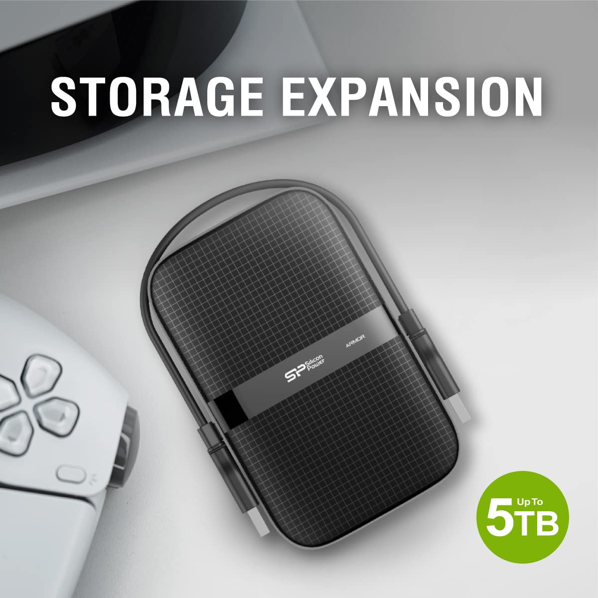 Silicon Power 5TB Rugged Portable External Hard Drive Armor A60, Shockproof USB 3.0 for PC, Mac, Xbox and PS4, Black
