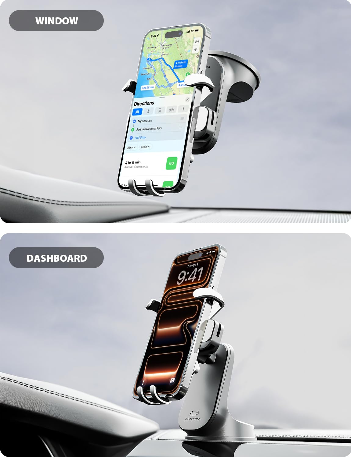 Bracketron AutoGrip Dash & Window Mount- Phone Mount for Car with One-Handed Operation, Universal Cell Phone Holder Car for Dashboard, and Window Fits