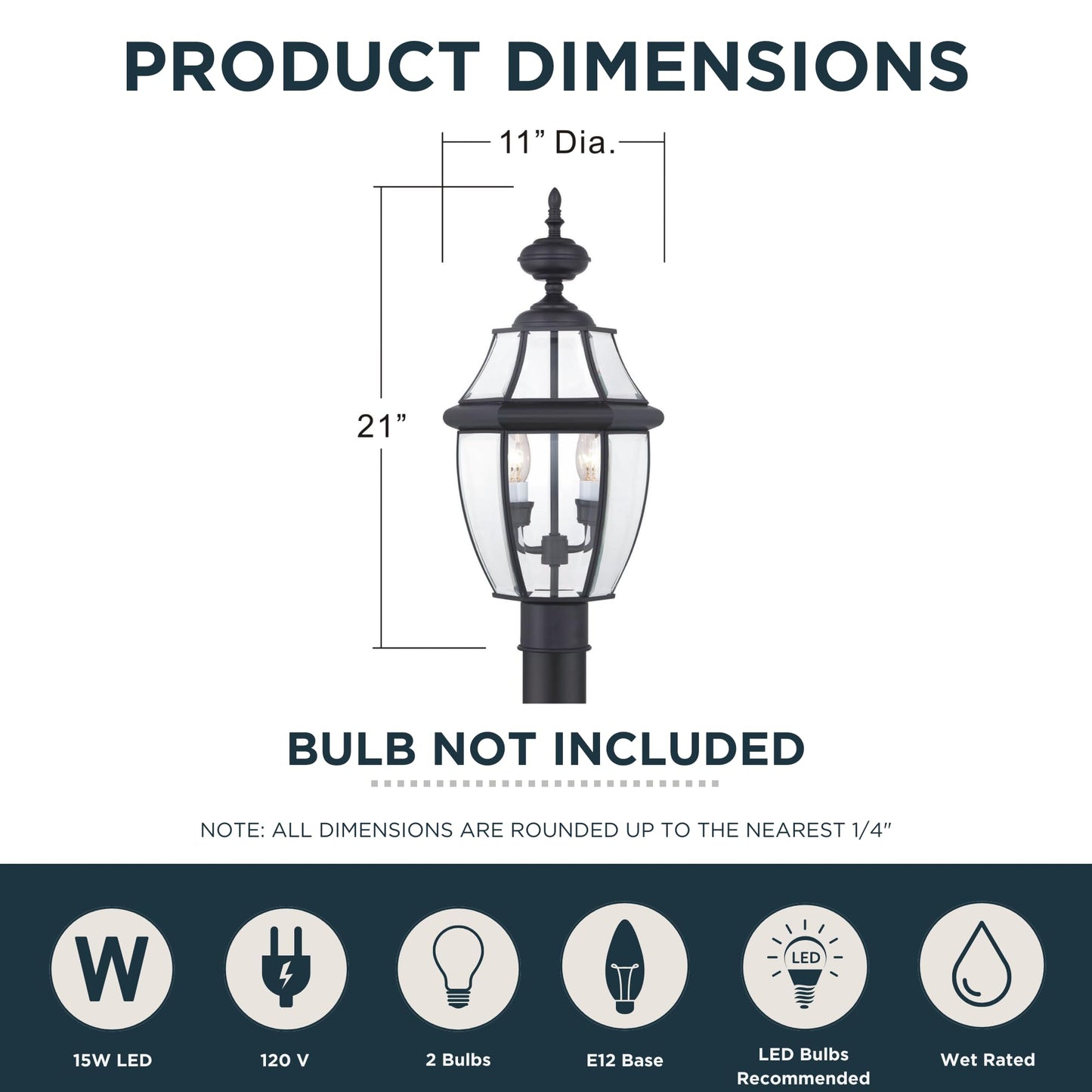 Quoizel Newbury 21" Outdoor Post Lantern, 2-Light Mystic Black with Clear Beveled Glass, E12 Base, French Country Style