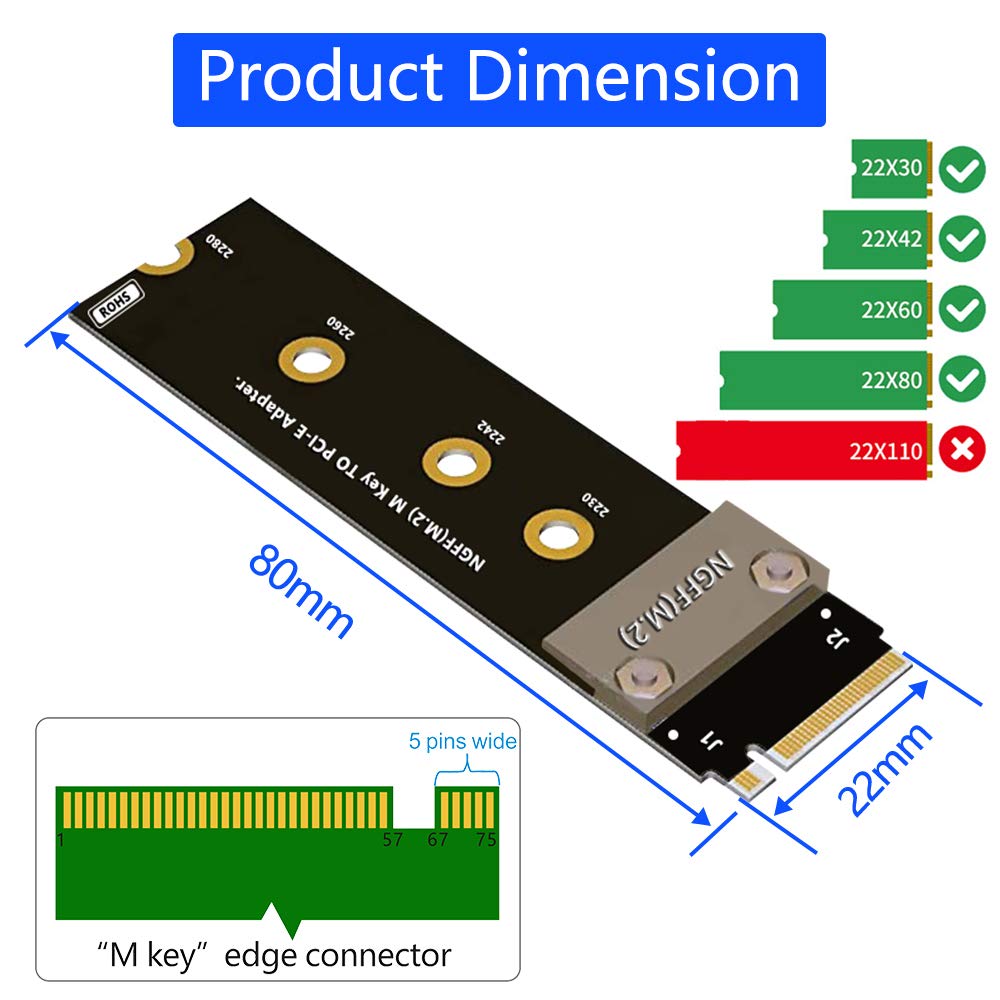 BQZYX+ M Key Extension M.2 NGFF Key M to PCIe 3.0 4X Extension Cable m.2 Key m to pci-e 4X (90°Right Angle PCI-E Slot)