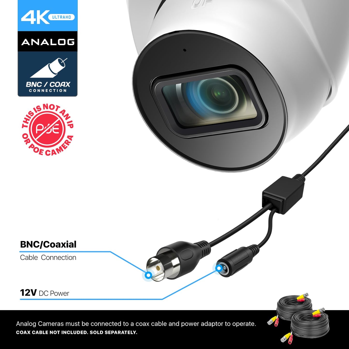 Amcrest Analog 4K Outdoor Security Camera, Turret 8MP @15fps CCTV-Coax-BNC, 65ft Night Vision, 125° Angle, Built-in Mic, White (AMC4KDM28-W-V3), (Not