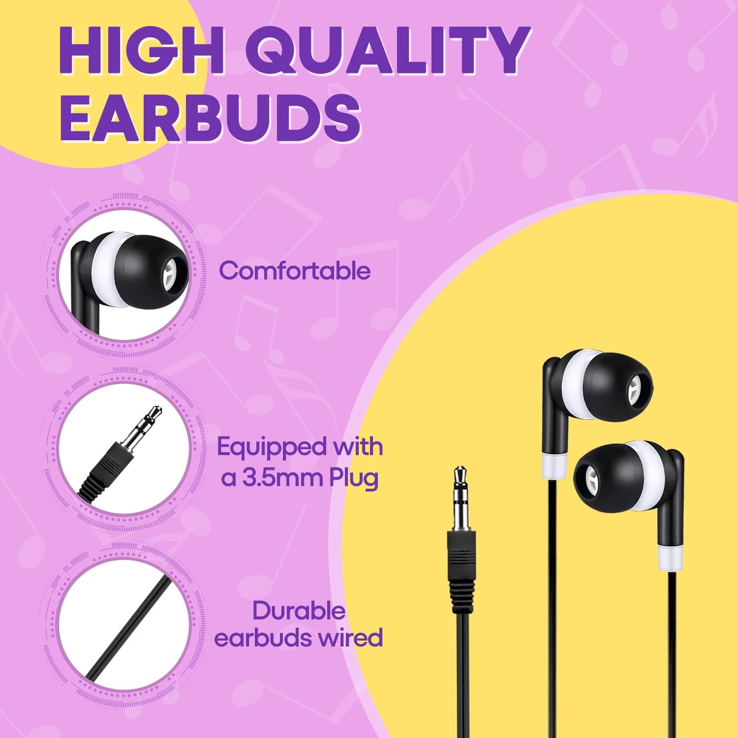 Yoley 200 Packs Classroom Earbuds Bulk Headphones for Kids School Students Children, Wholesale Class Set Durable Earphones, Individually Bagged (200