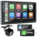 7 inch Double Din Car Stereo for Wireless Carplay & Android Auto with Voice Control,Bluetooth5.2 MirrorLink, Car Radio with Backup Camera,Touch Screen