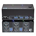 KVM Switch 3 Monitors 2 Computers 8K@60Hz/4K@120Hz, HDMI KVM Switches for 2 PC Sharing Triple Monitor and Keyboard Mouse with Power Adapter, Wired