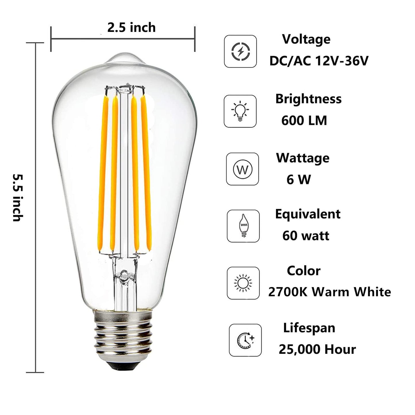 SHUWDKAR 12V Light Bulb 2700K Warm White E26 12V LED Bulb 12V-36V DC/AC