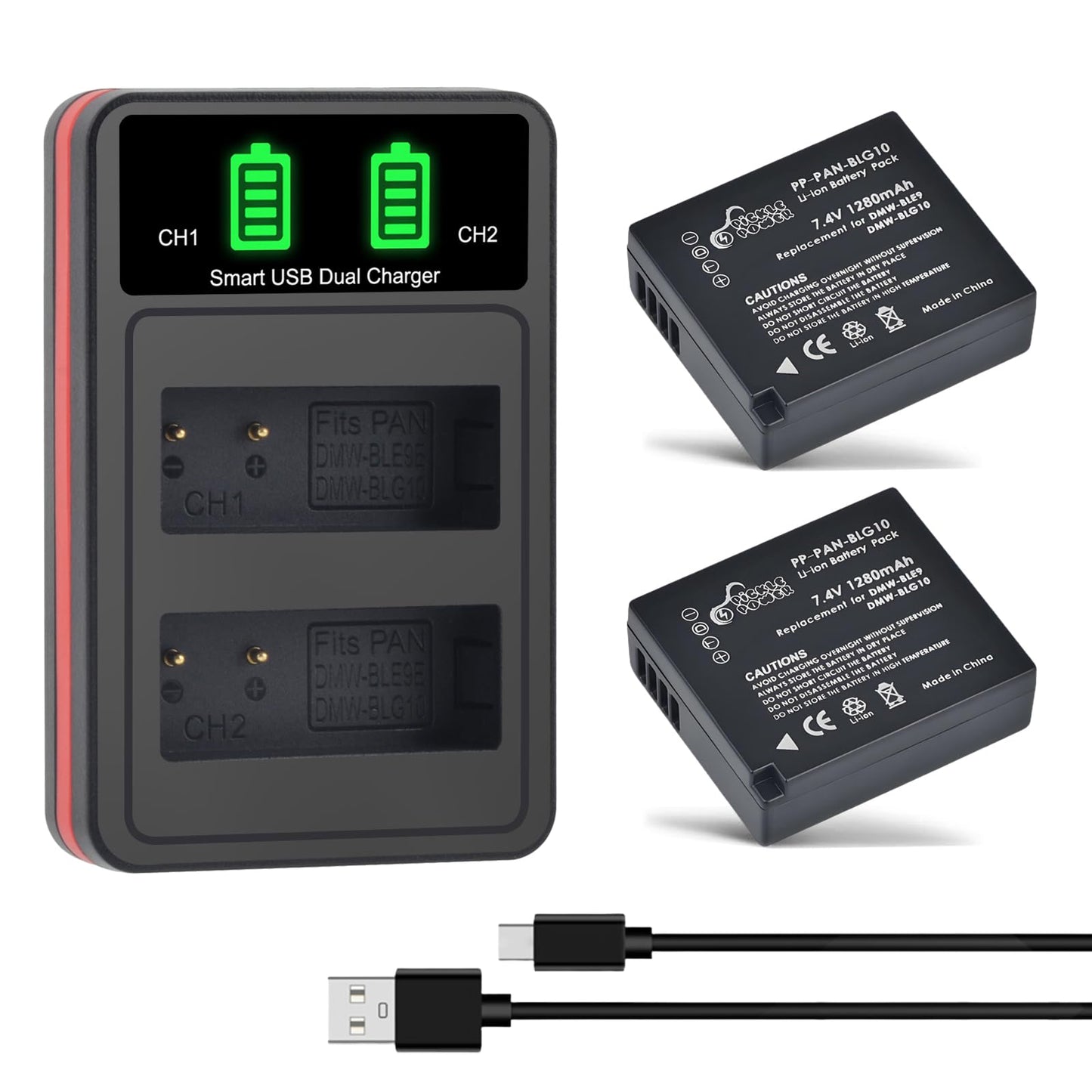 Pickle Power DMW-BLG10 DMW-BLG10PP DMW-BLE9 Battery and Charger for Panasonic Lumix DMC-GX7 DC-GX9 DMC-GX85 DMC-GF5 DMC-GF6 DMC-GF3 DC-ZS80 DMC-ZS60